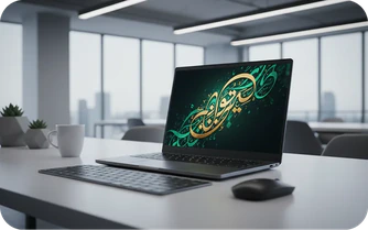 Islamic calligraphy on laptop