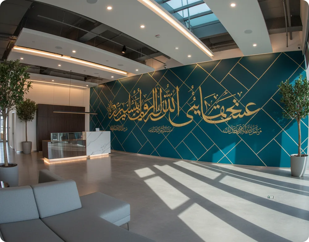 Calligraphic wall for a corporate lobby